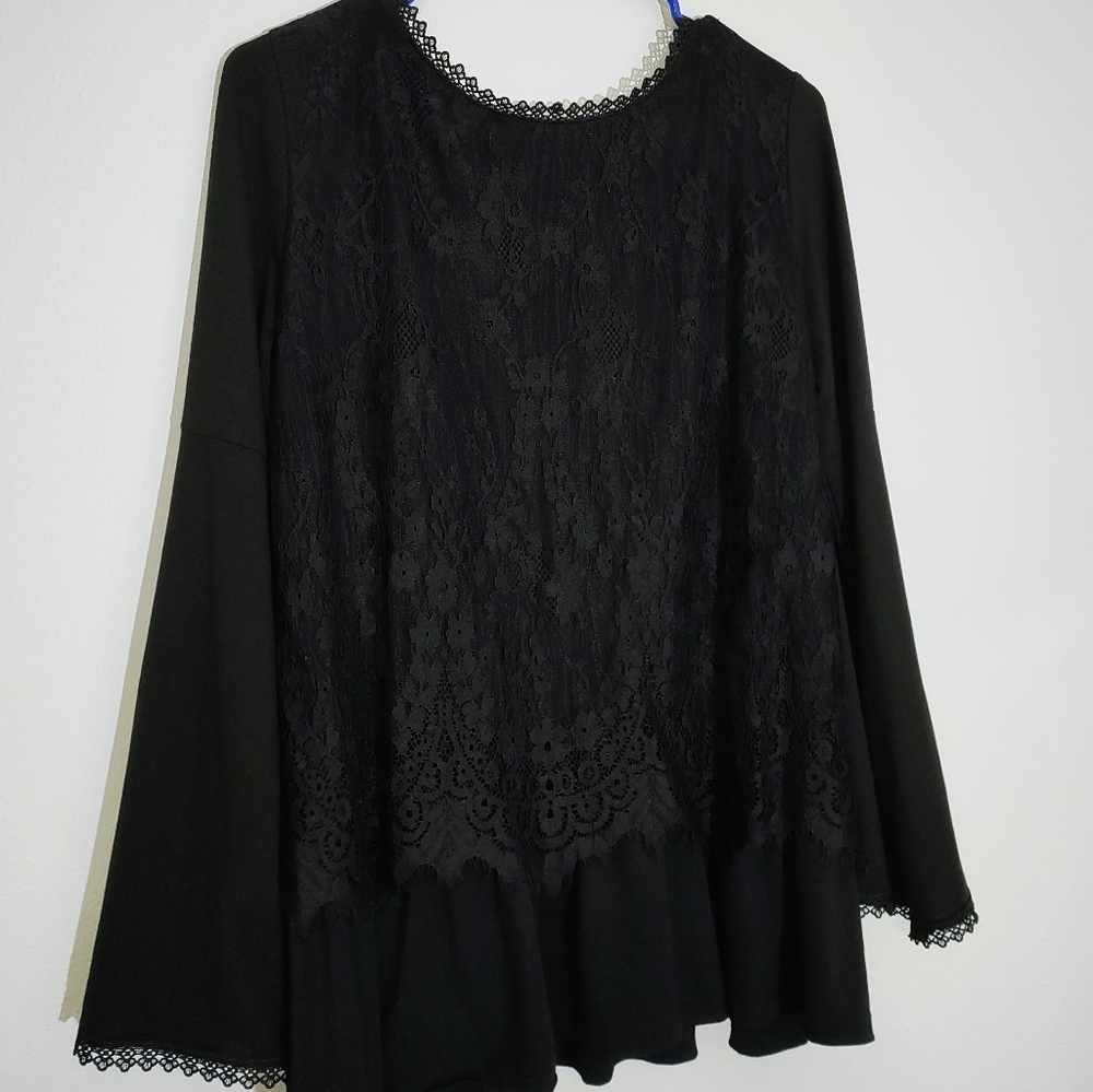 GOEFIR Black Lace Top XL